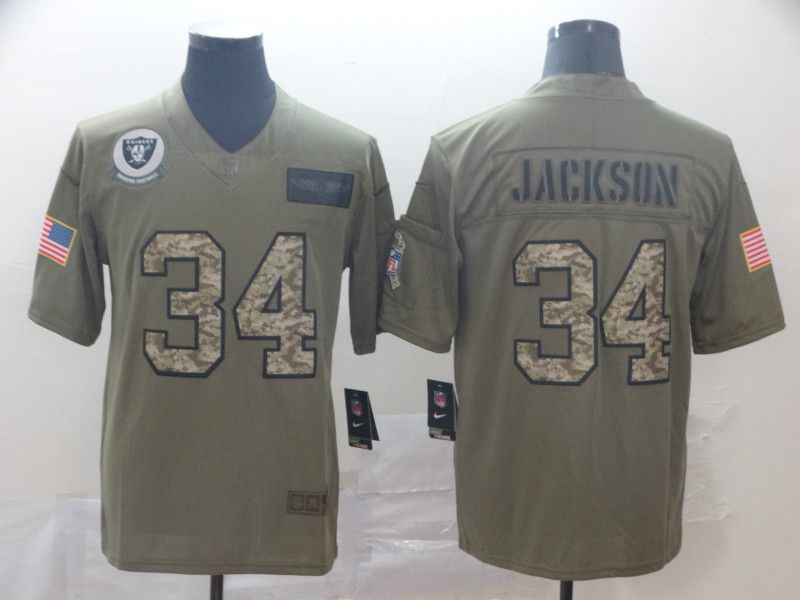 Men Oakland Raiders #34 Jackson Nike 2019 Olive Camo Salute to Service Limited NFL Jerseys